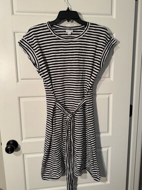 J. Crew Factory 100% Cotton Muscle Tee Dress, Black/White Stripes, Size Small